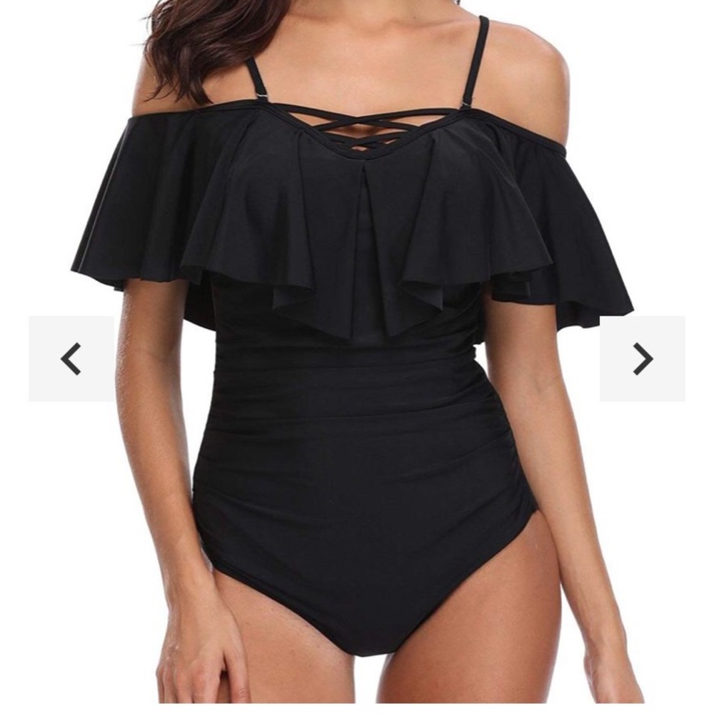 NWT bathing suit -one piece Vneck off shoulder.